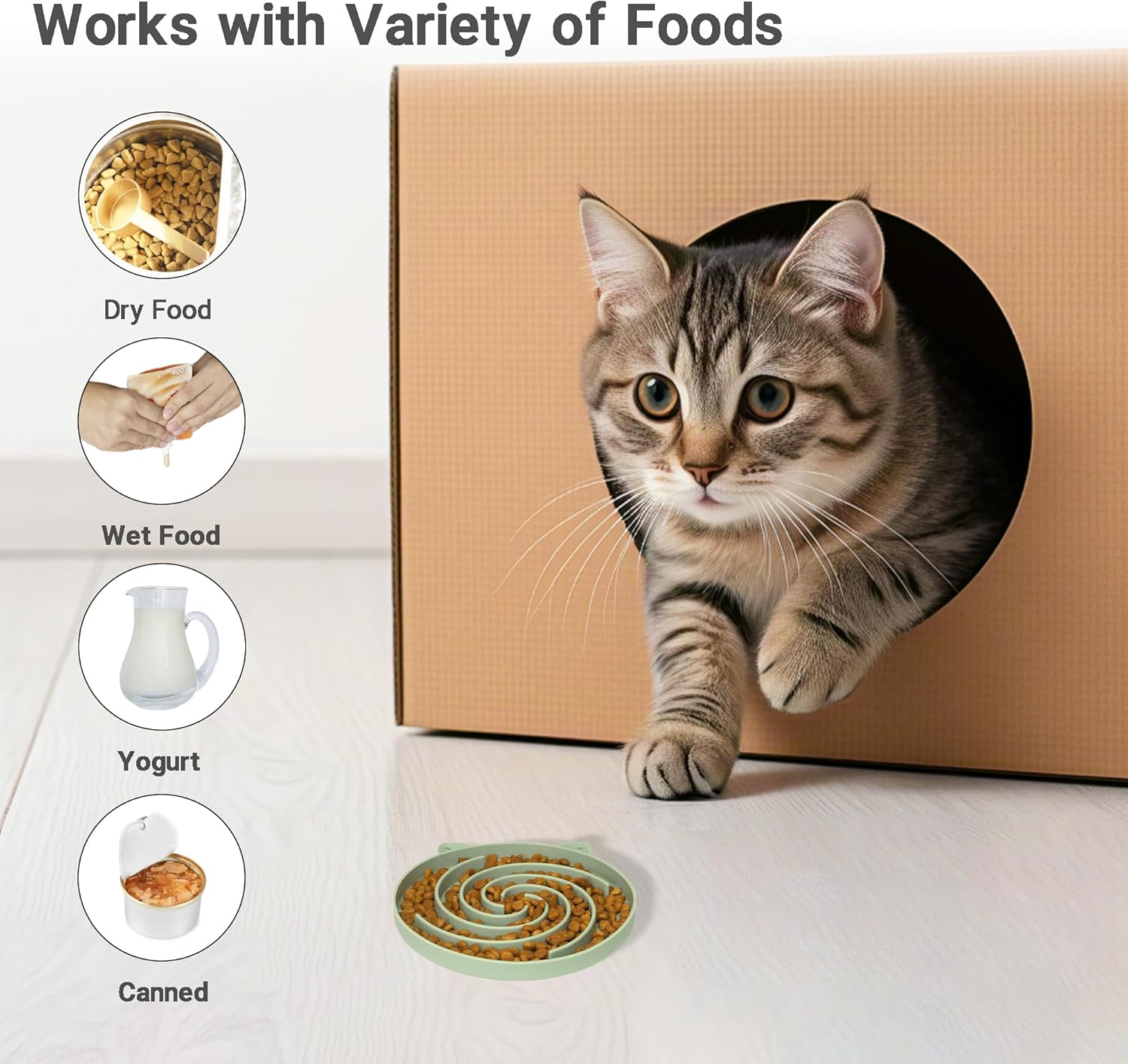 Bifeaw Slow Feeder Cat Bowl, Easy to Clean Silicone Bowl, Ideal for Dry and Wet Food (Green and Blue) - Image 3