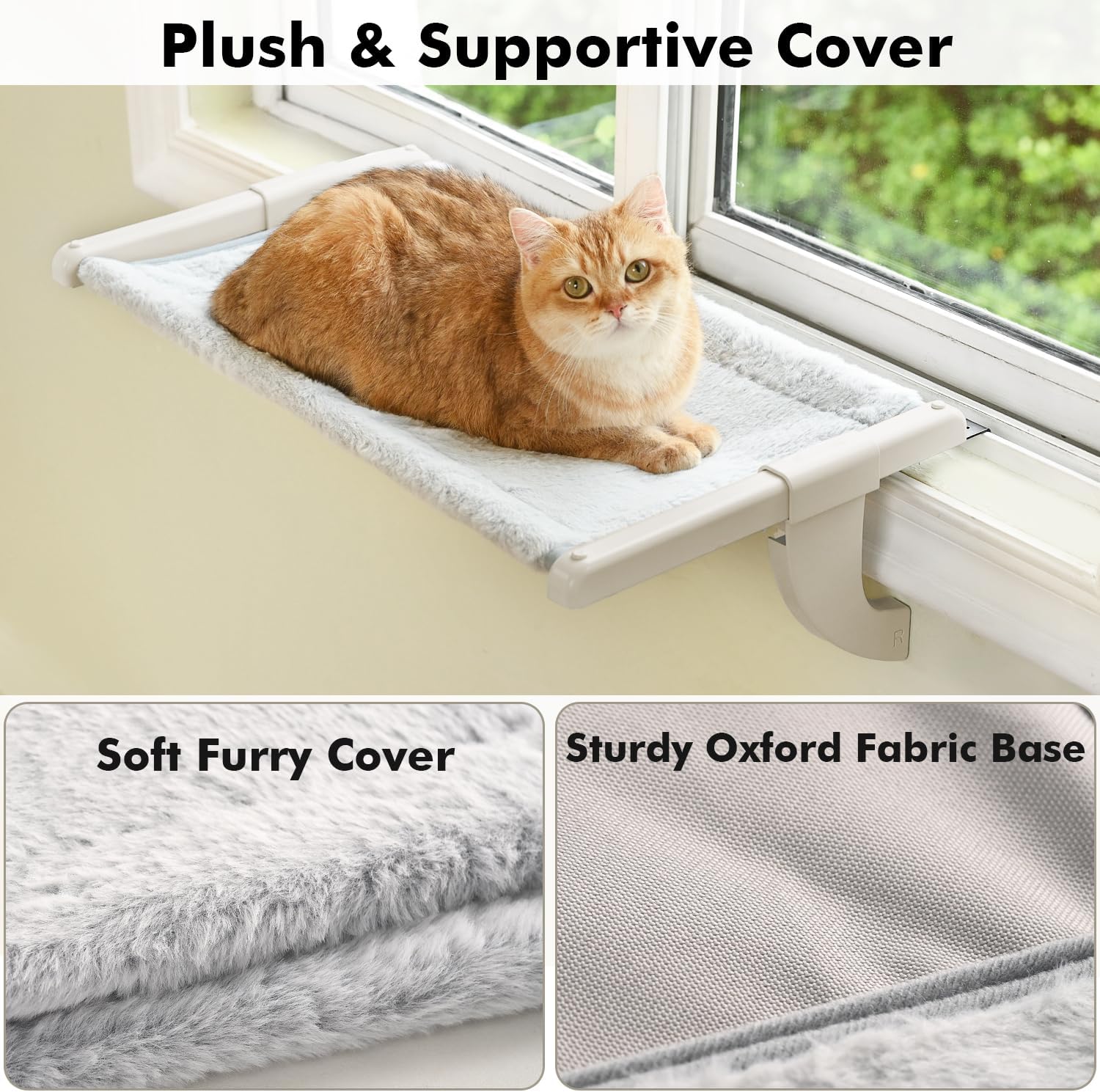 Zoratoo Window Sill Mount Cat Perch for Indoor Cats, One-Step Sliding Clamping Slot Adjustment Cat Hammock with Washable Cover, No Suction Cups Pet Bed for Windowsill & Bedside (Large) - Image 2