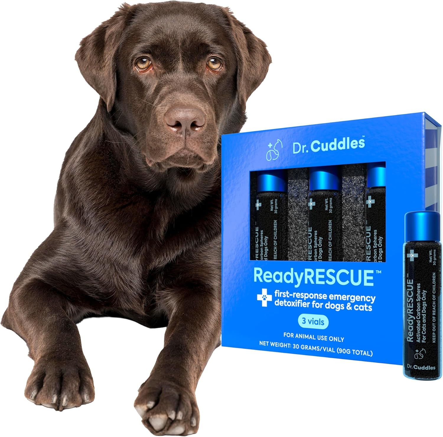 ReadyRESCUE Activated Charcoal microspheres for Dogs and Cats - Veterinary-Grade Pet First Aid Kit Essential - Fast Acting Emergency Poison Binder - Safe and Travel Ready - 30 g Pack of ​3