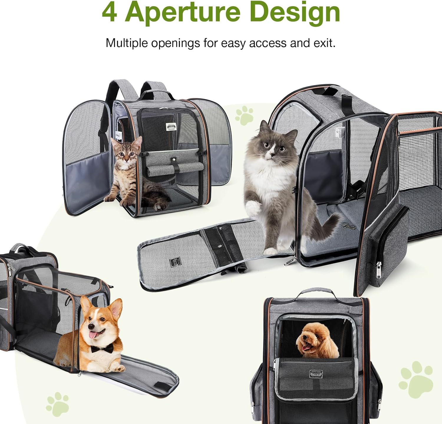 Cat Carrier Backpack, Expandable Pet Carrier with Sun Shade & Full Front Opening, Breathable Mesh Backpack for Small Dogs & Medium Cats Up to 18 Lbs, Foldable for Hiking, Camping (Grey) - Image 5