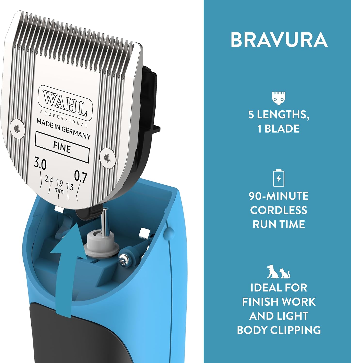 WAHL Professional Animal Bravura Lithium Ion Clipper - Pet, Dog, Cat, and Horse Corded / Cordless Clipper Kit, Turquoise (41870-0438) - Image 4