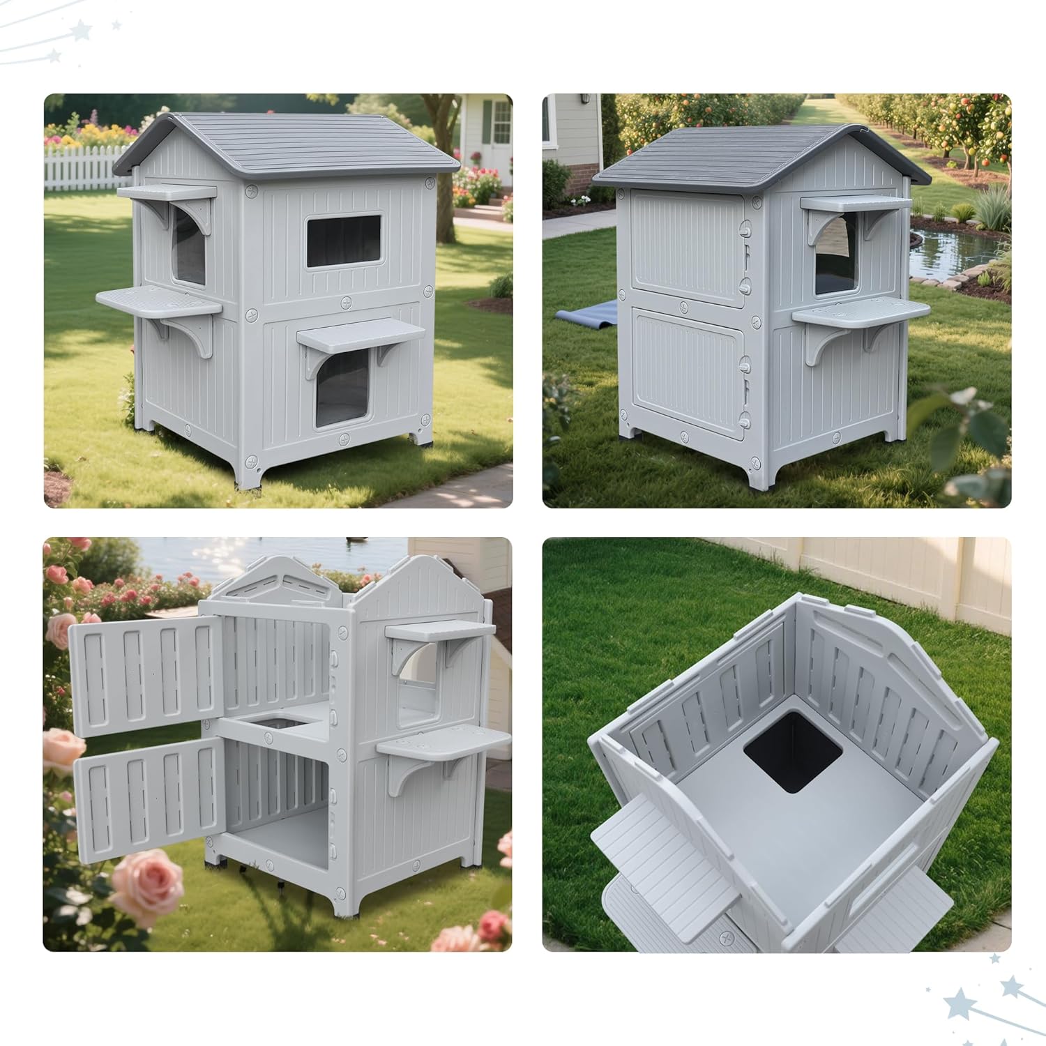 Weatherproof Outdoor Cat House with Insulated Liner for Feral Multi Cats 21.5" D x 21" W x 34" H, 2 Storey Insulated Elevated Cat Shelter with Escape Door, Easy Assemble, Expansive Interior - Image 8
