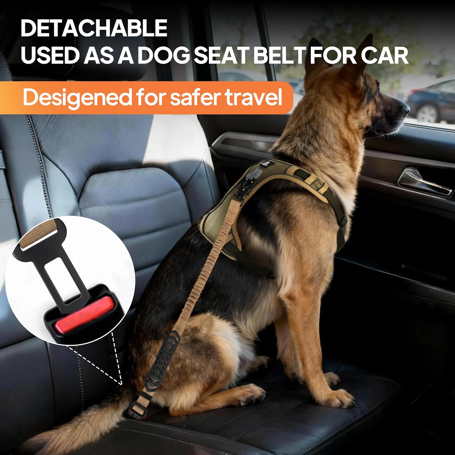 Twoear Heavy Duty Dog Leash for Large Dogs that Pull, 4-7FT Shock Absorbing Bungee Leash with Traffic Handle, Metal Frog Clip, Car Seatbelt, Reflective Tactical Leashes for Medium to Large Breeds - Image 6