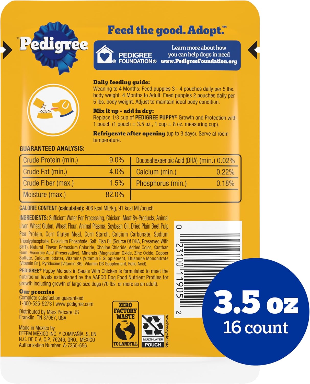 Pedigree Puppy Food Morsels in Sauce, Wet Dog Food Pouches, Chicken Flavor, 3.5 oz. Pouches, 16 Count - Image 2
