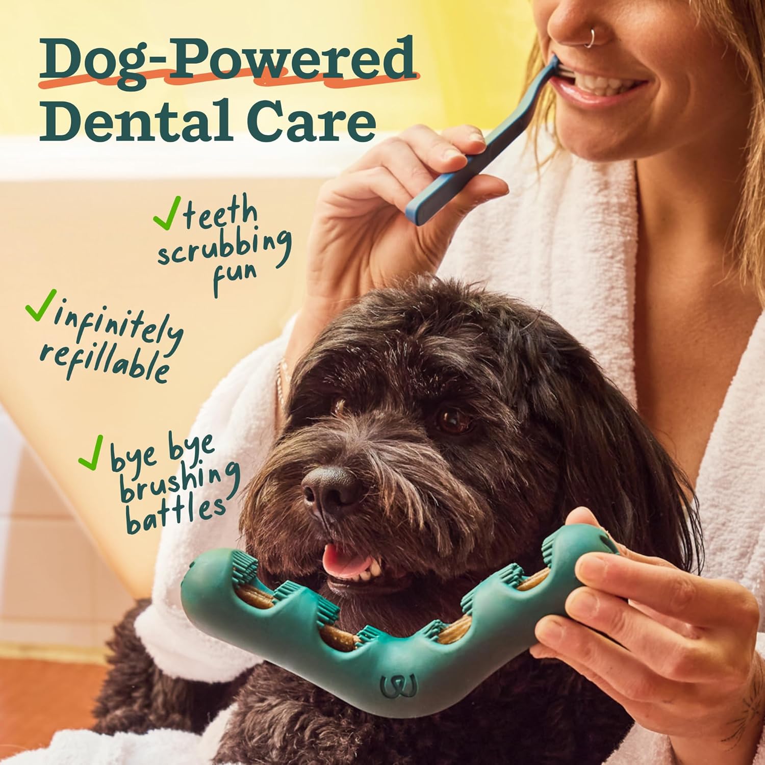 WOOF The Bite n' Brush - Dog Toothbrush Toy - Scrub Plaque and Tartar from Your Dog's Teeth and Mouth - Dog Dental Chew Toy - Small - Image 3