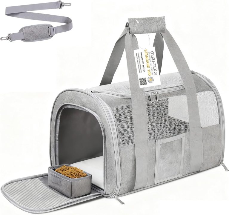 Cat Carrier Pet Dog Carrier Airline Approved for Puppy Cat Carrier Under 15 lbs, Collapsible Soft Sided Airline Approved Cat Carriers, Grey