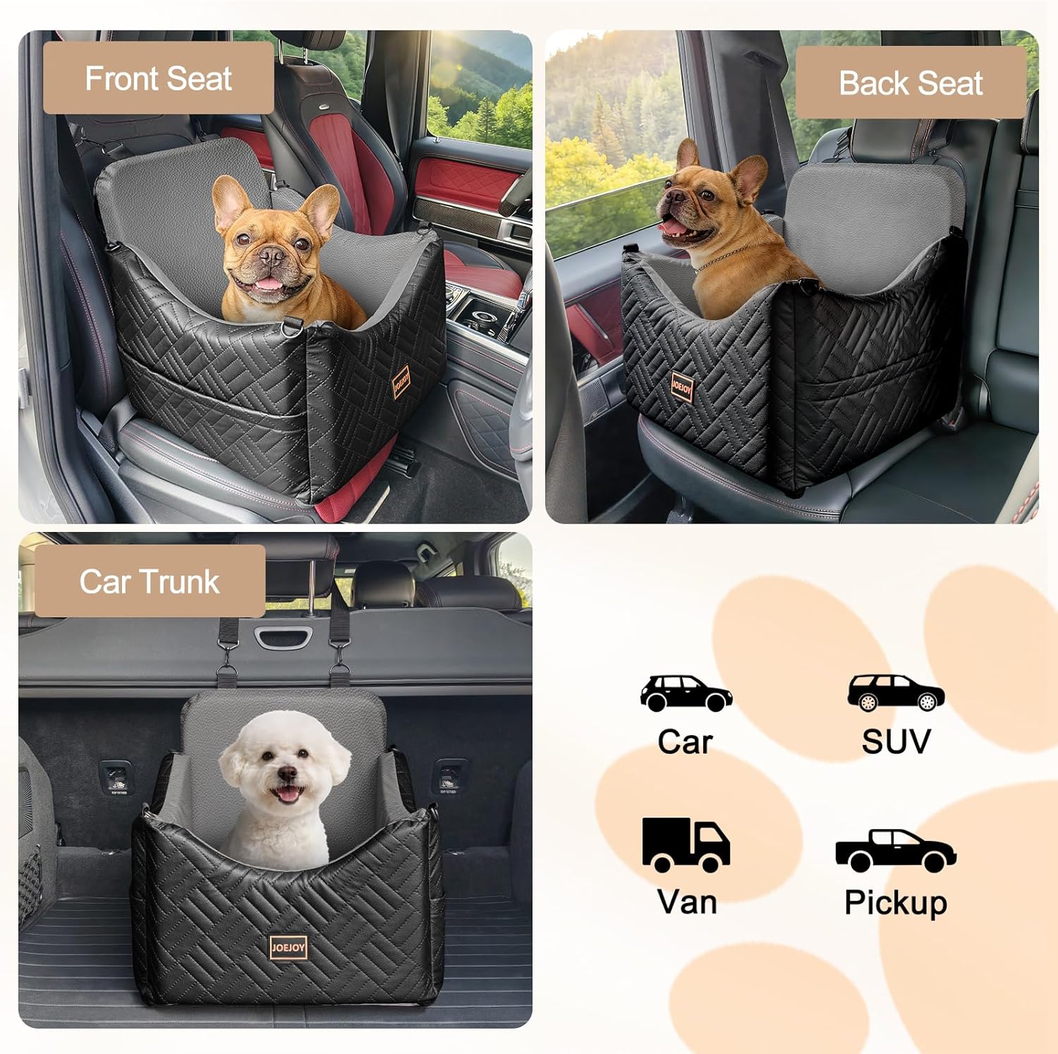 JOEJOY Dog Car Seats for Small Medium Dogs, Wipe Clean Waterproof Detachable PU Leather Cover, Thickened 2 inch Memory Foam Pet Car Seat with Safety Belt and Storage Pockets(No Cushion) - Image 5