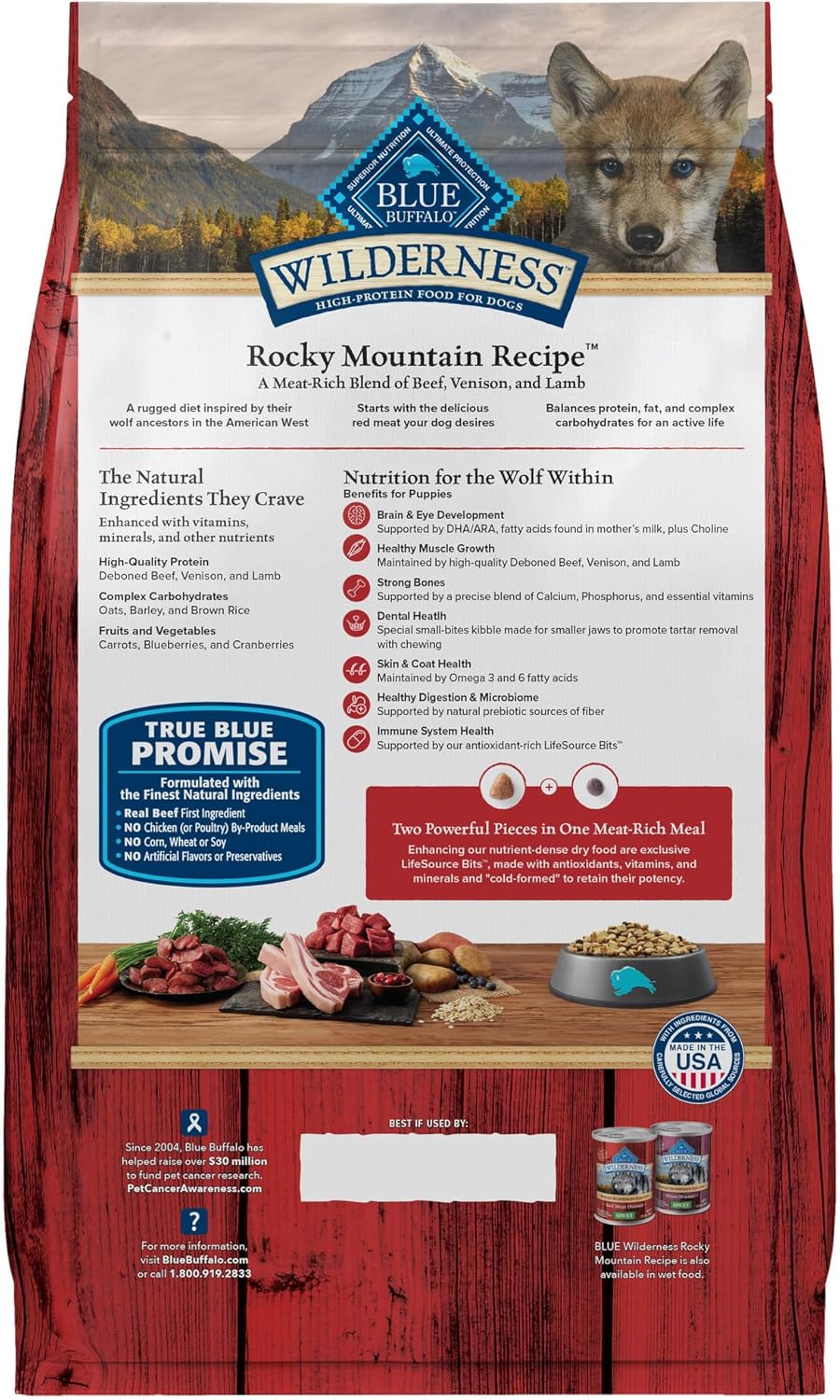 Blue Buffalo Wilderness High-Protein Rocky Mountain Recipe Dry Food for Puppies, Red Meat & Grains, 24-lb Bag - Image 2
