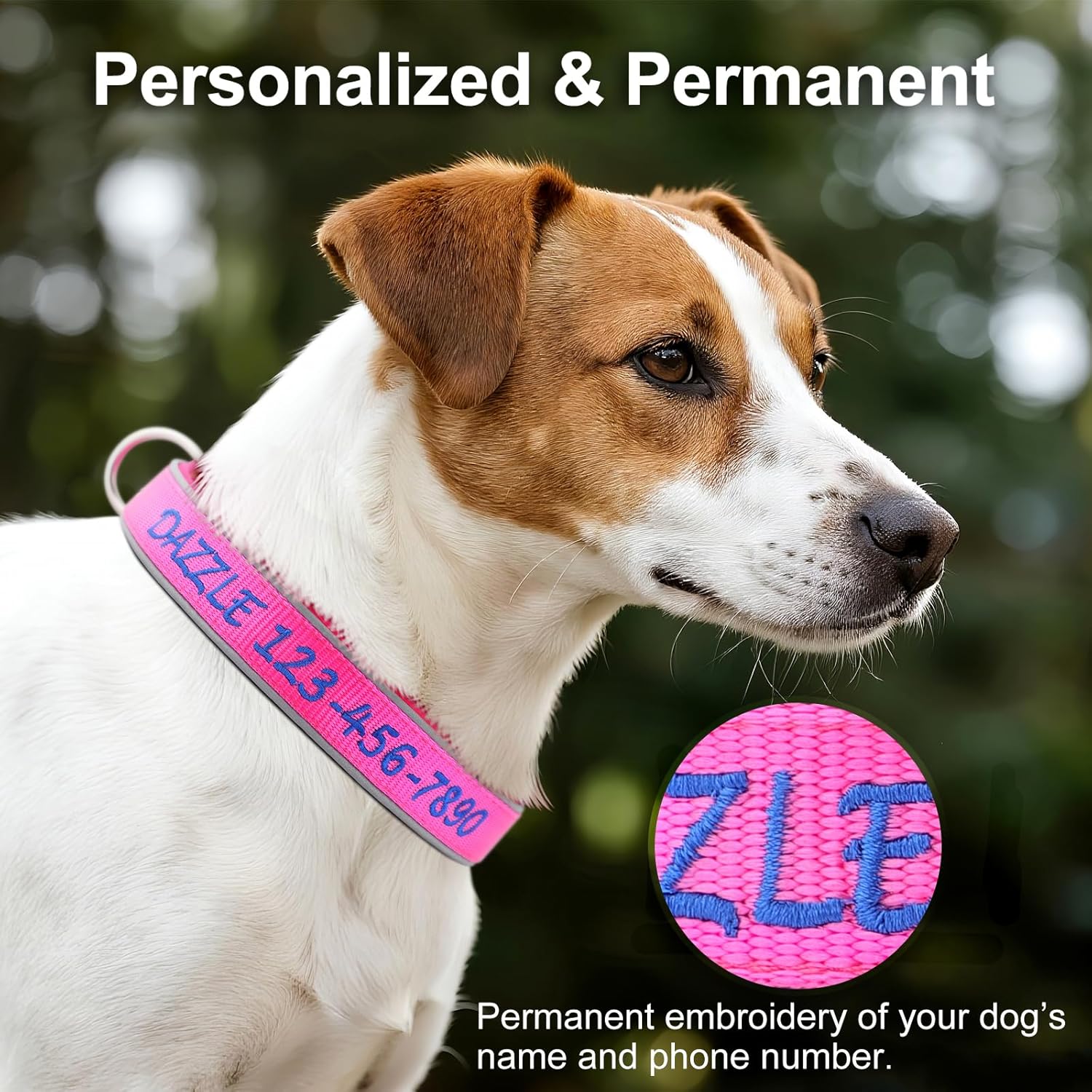 Personalized Dog Collars with Embroidered Name & Phone, Adjustable Reflective Nylon Pet Collar with Neoprene Padding, Custom for Puppy Small Medium Large Dogs - Image 3