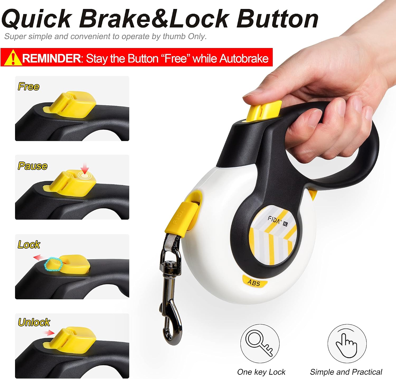 FIDA AutoBrake Retractable Dog Leash. Advanced Patented Design for Dog Pulling, 16 ft Heavy Duty No Pull Pet Walking Leash for Extra Large Breeds. Tangle Free, Soft Grip, X-Large Size. - Image 4