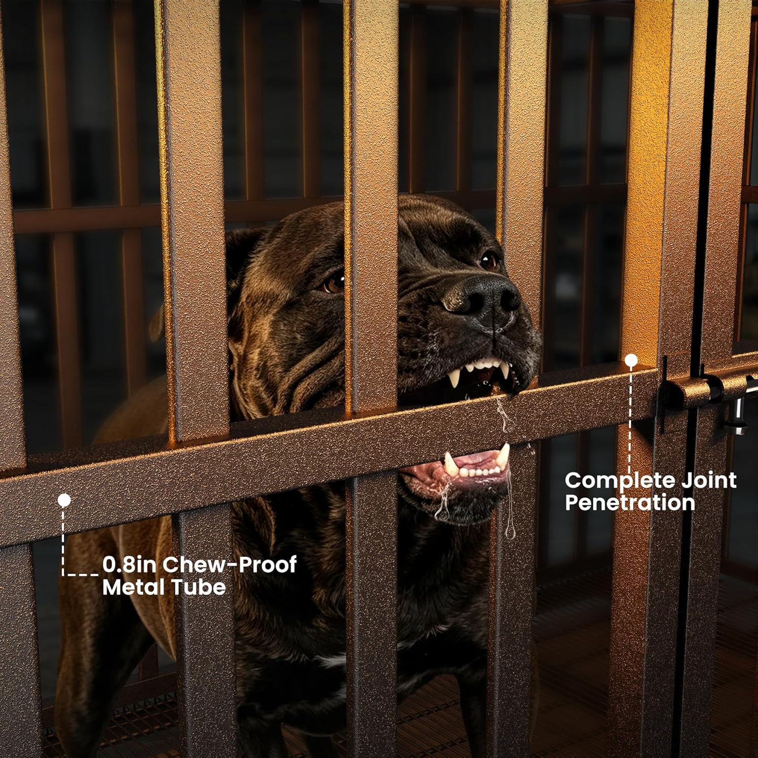Hiwokk 48 Inch Heavy Duty Dog Crate, Indestructible Escape-Proof Dog Kennel for High Anxiety Large Dogs, Strong Metal Pet Cage with Double Doors, Lockable Wheels & Removable Tray, XL XXL XXXL - Image 3
