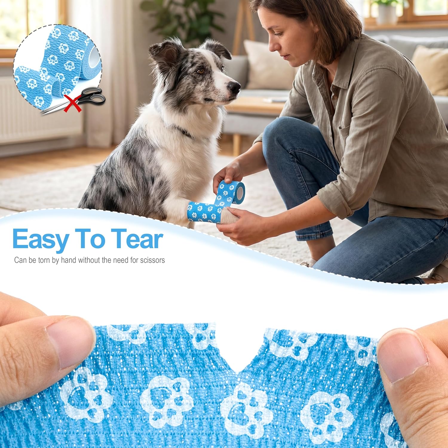 Vet Wrap Cohesive Bandages, Self-Adhesive Bandage Wrap, Breathable Non-Woven Self Adherent Tape for Pet Dog Leg Paw Wound, Horse, Cat, First Aid & Ankle Sprain, 2 Inch (6 Rolls) - Image 5