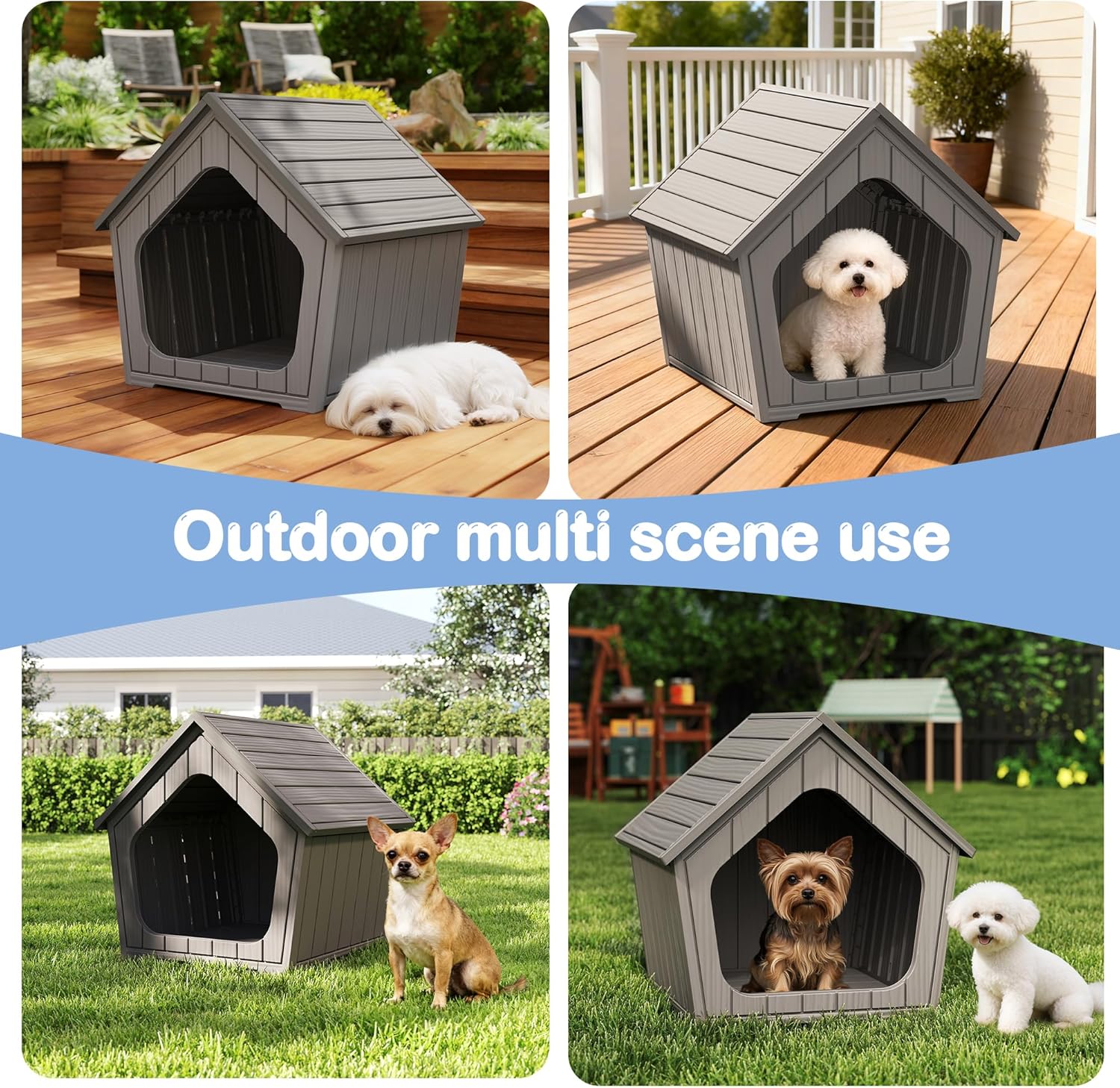 Bifanuo Dog House Outdoor Indoor for Small Dogs - Plastic Pet Shelter, Easy-Assemble & Weather-Resistant for Living Room, Balcony (Grey, 18" L x 22.4" W x 22.2" H) - Image 6