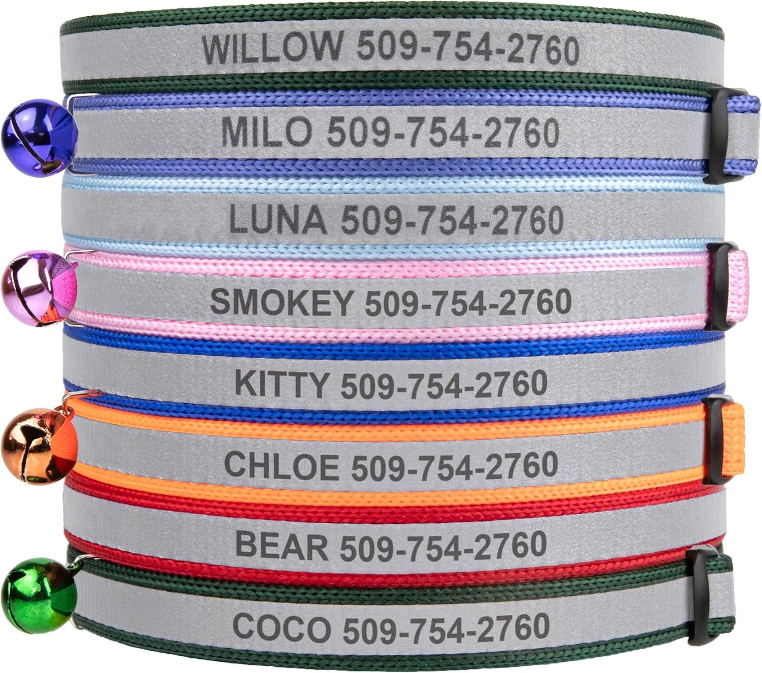GoTags Personalized Reflective Cat Collars, Engraved Custom Cat Collar with Name and Phone Identification, Breakaway Collar with Safety Release Buckle and Bell, Adjustable for Cats and Kitten, (Blue)
