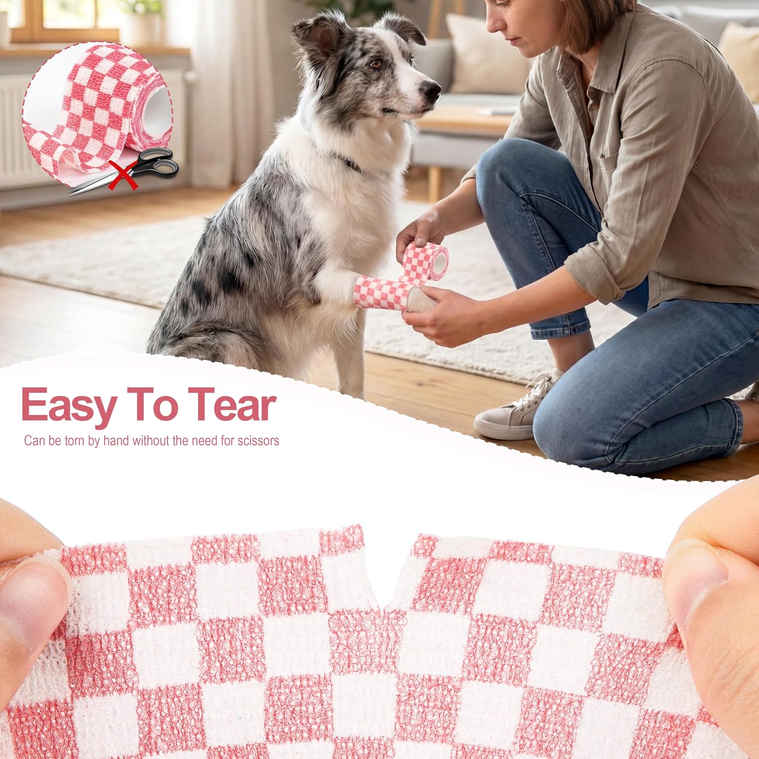 Vet Wrap Cohesive Bandages, Self-Adhesive Bandage Wrap, Breathable Non-Woven Self Adherent Tape for Pet Dog Leg Paw Wound, Horse, Cat, First Aid & Ankle Sprain, 2 Inch (6 Rolls) - Image 5