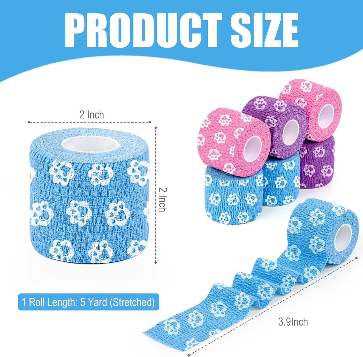 Vet Wrap Cohesive Bandages, Self-Adhesive Bandage Wrap, Breathable Non-Woven Self Adherent Tape for Pet Dog Leg Paw Wound, Horse, Cat, First Aid & Ankle Sprain, 2 Inch (6 Rolls) - Image 2