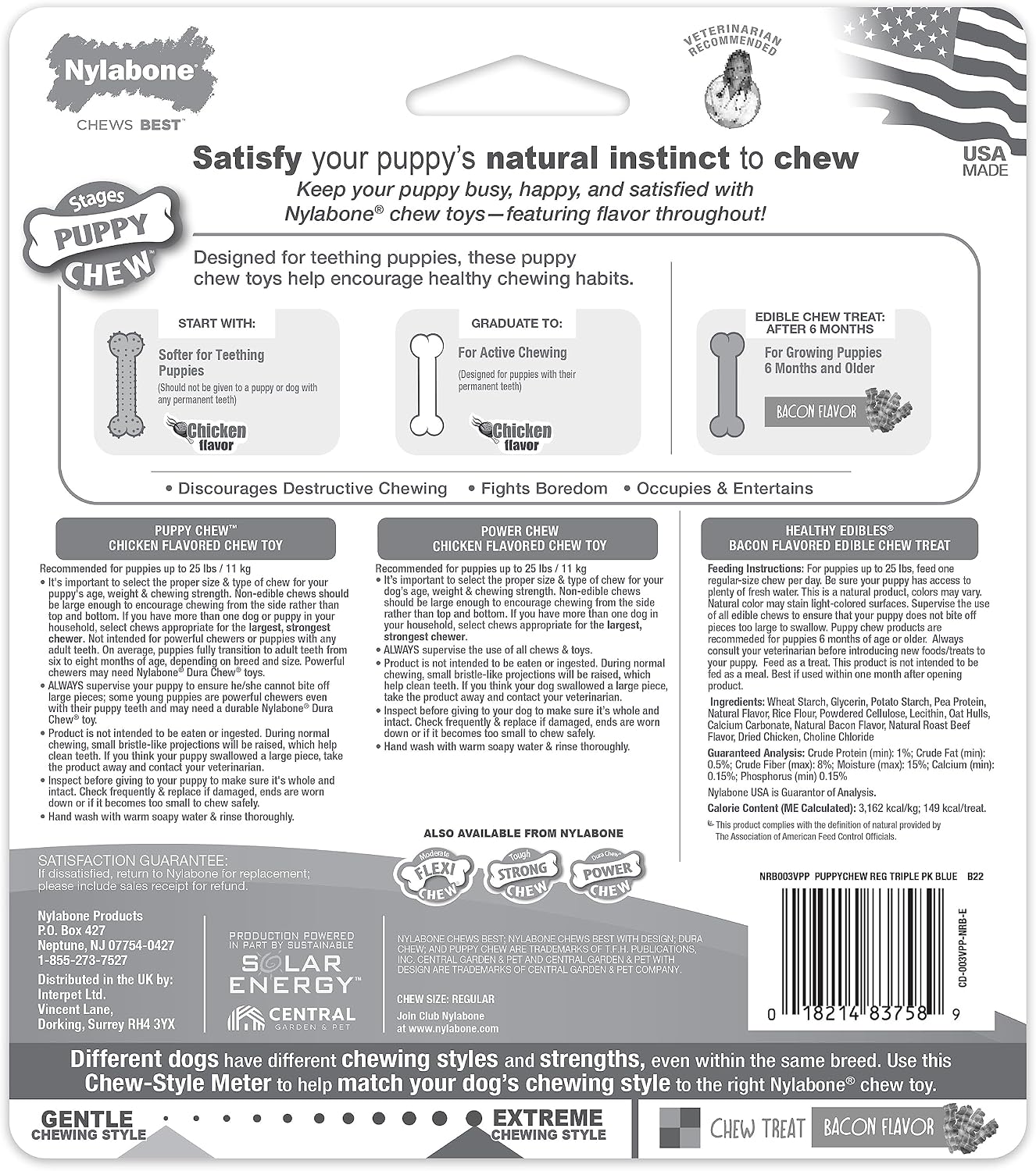 Nylabone New Puppy Starter Kit, Chew Toys & Natural Chew Treat for Puppies, Puppy Enrichment Teething Toys, Blue, Long Lasting Chicken & Bacon Flavor, Small Dogs - Up to 25 Ibs, 3 Pack - Image 11