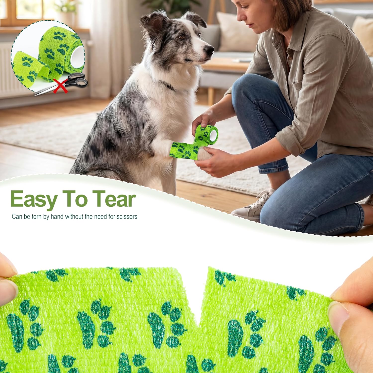 Vet Wrap Cohesive Bandages, Self-Adhesive Bandage Wrap, Breathable Non-Woven Self Adherent Tape for Pet Dog Leg Paw Wound, Horse, Cat, First Aid & Ankle Sprain, 2 Inch (6 Rolls) - Image 5