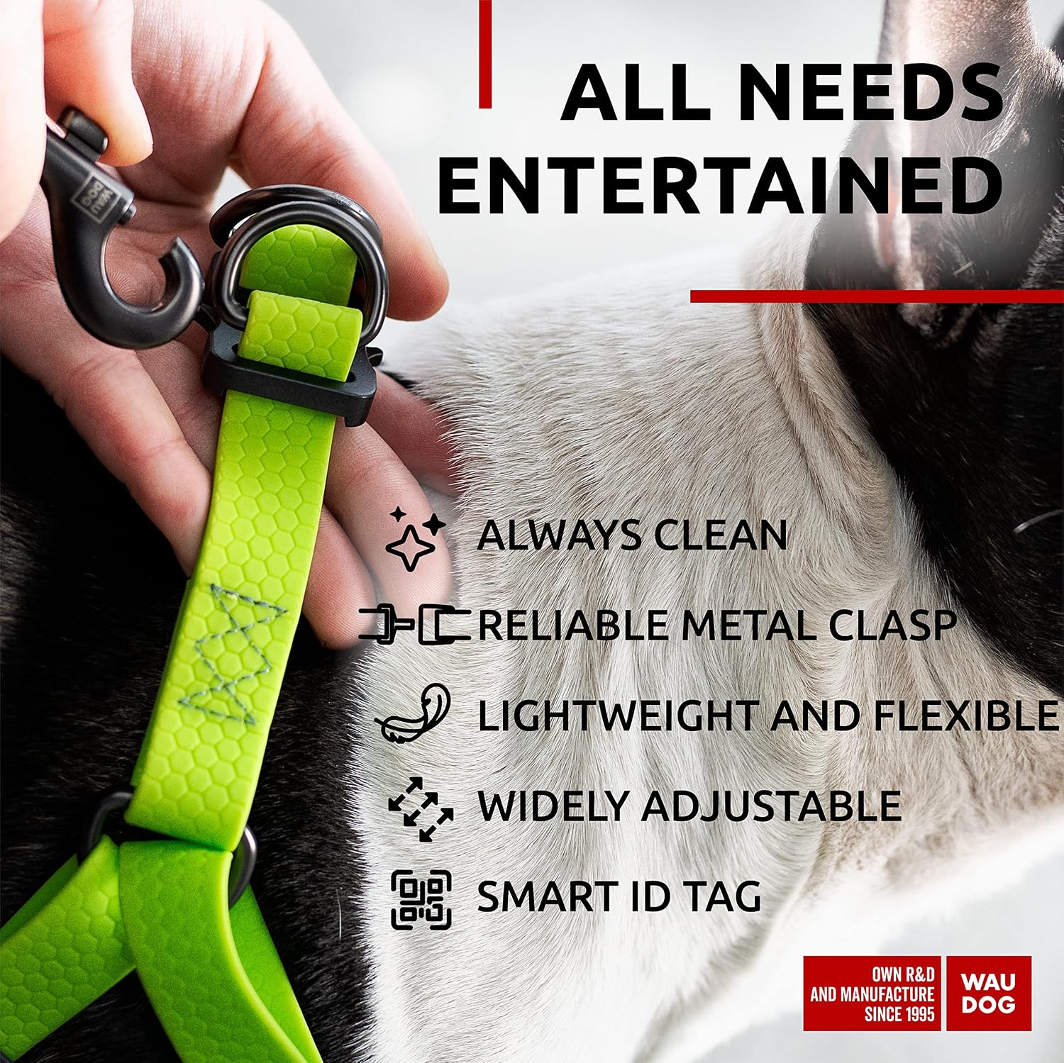 WAUDOG Waterproof Harness - Adjustable for Large, Small and Medium Dogs - Heavy Duty with Durable Metal Clasp and QR Tag - Boy & Girl - Green (16-22in) - Image 5