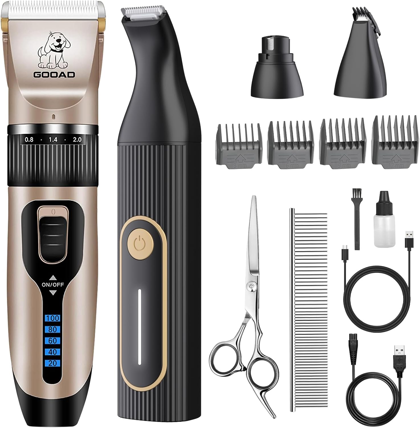 Dog Clippers Grooming Kit and Paw Trimmer for Heavy Thick Hair&Coats | 3-in-1 Clipper+Paw Trimmer+Nail Grinder,