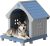 Bifanuo Dog House Outdoor Weatherproof with Porch for Small Medium Dogs, Durable Plastic Pet House with Sloping roof and Elevated Floor, Easy Cleaning and Assemble (Blue, 32.95″D x 31.5″W x 37.88″H)