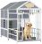 PawHut Dog House Outdoor Indoor, 79″ x 41″ x 63″ Wooden Dog Shelter with Porch, Storage Cabinet, Weatherproof Roof, Elevated Floor, Air Vents & Observation Windows, Large Pet Shelter for Large Breeds