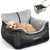 BurgeonNest Dog Car Seat for Small Dogs, Soft Pet Car Travel Home Bed Under 25 lbs, Fully Detachable and Washable Cat Booster Carseats with Storage Pockets and Clip-On Leash Portable Carrier,Black